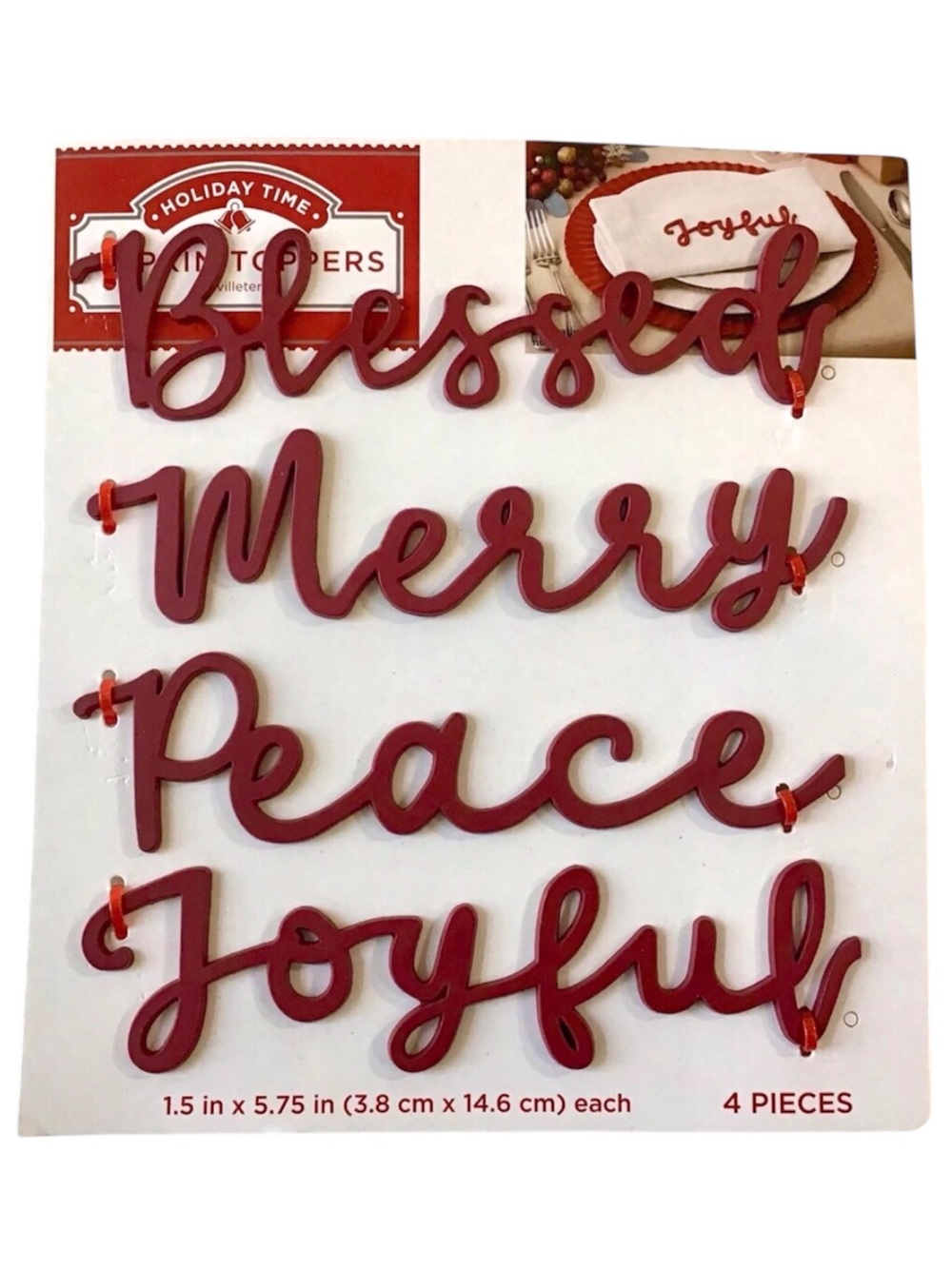 Christmas Napkin Toppers Holiday Crafting & Decor 4Pc Blessed Merry Peace Joyful
